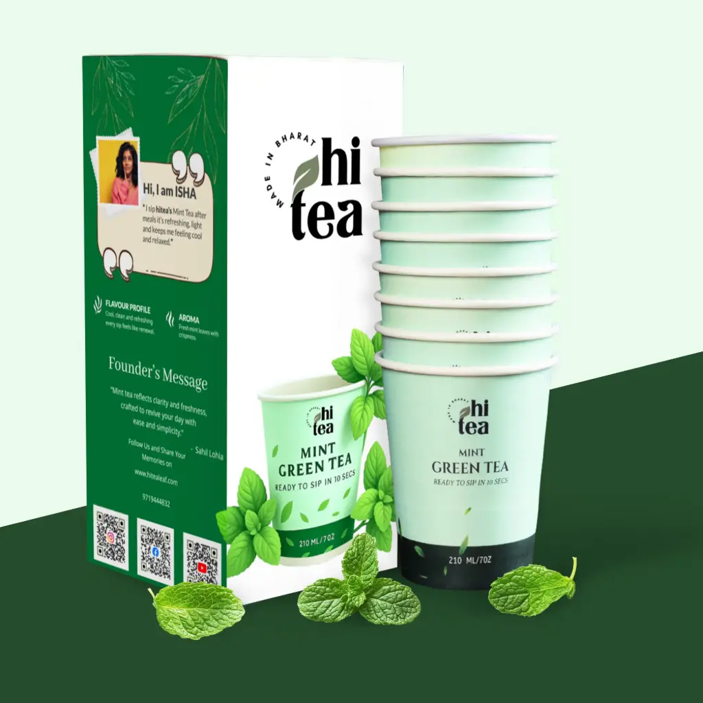 Hi Tea Artisanal Mint Green Tea – Cooling, Refreshing & Detoxifying | Natural Antioxidants | 8 Instant Cups