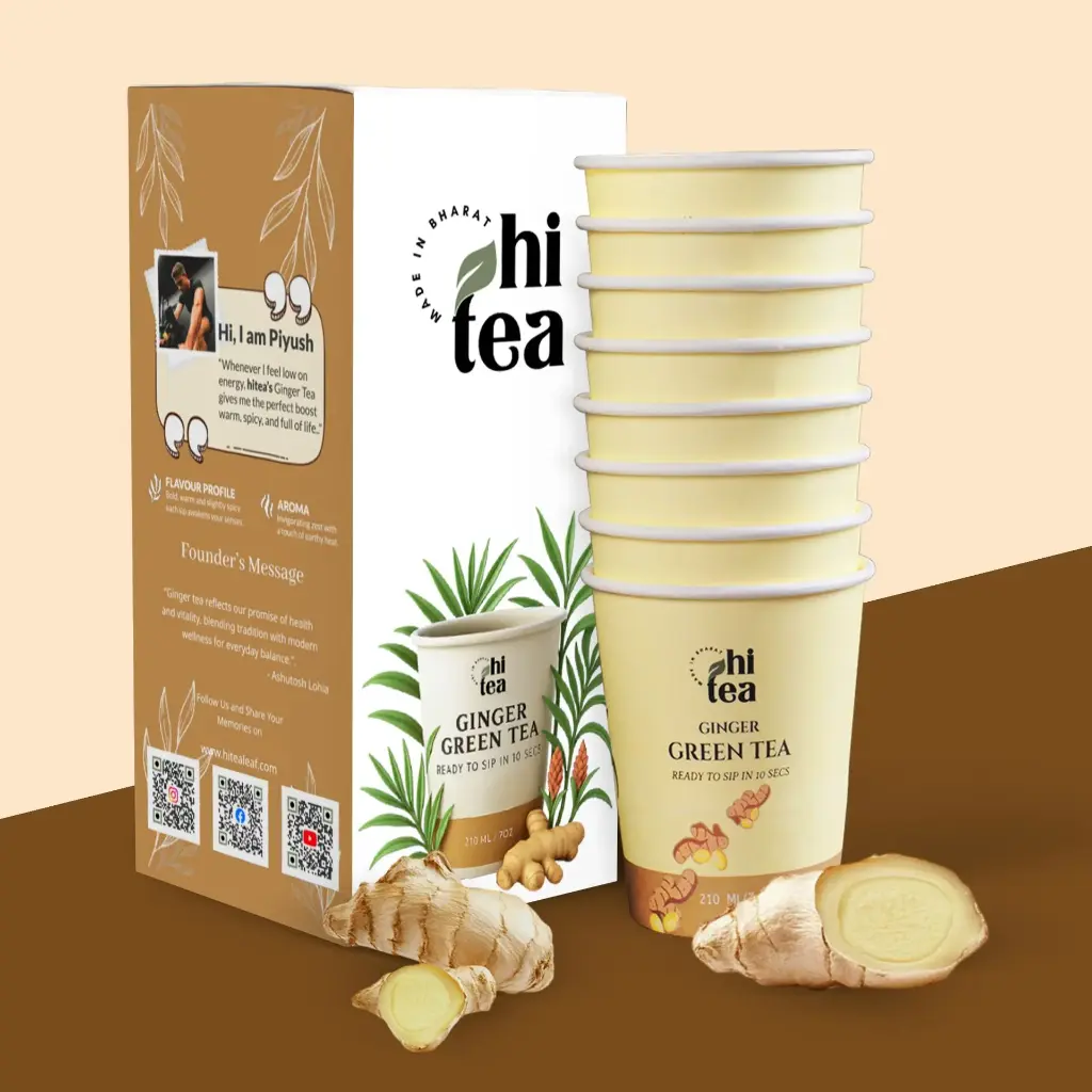 Hi Tea Artisanal Ginger Green Tea – Warm, Spicy & Immunity-Boosting | Natural Antioxidants | 8 Instant Cups