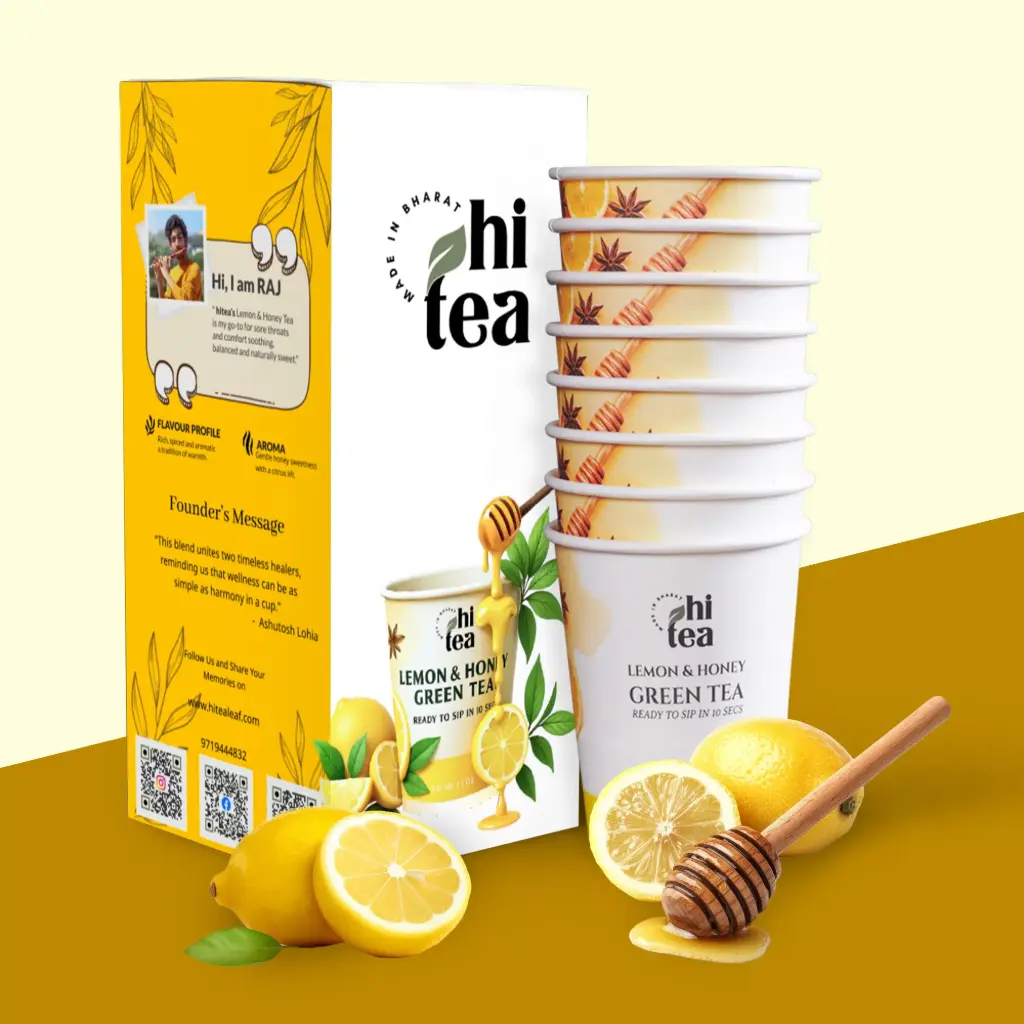Hi Tea Artisanal Lemon Honey Green Tea – Soothing, Sweet & Refreshing | Natural Antioxidants | 8 Instant Cups
