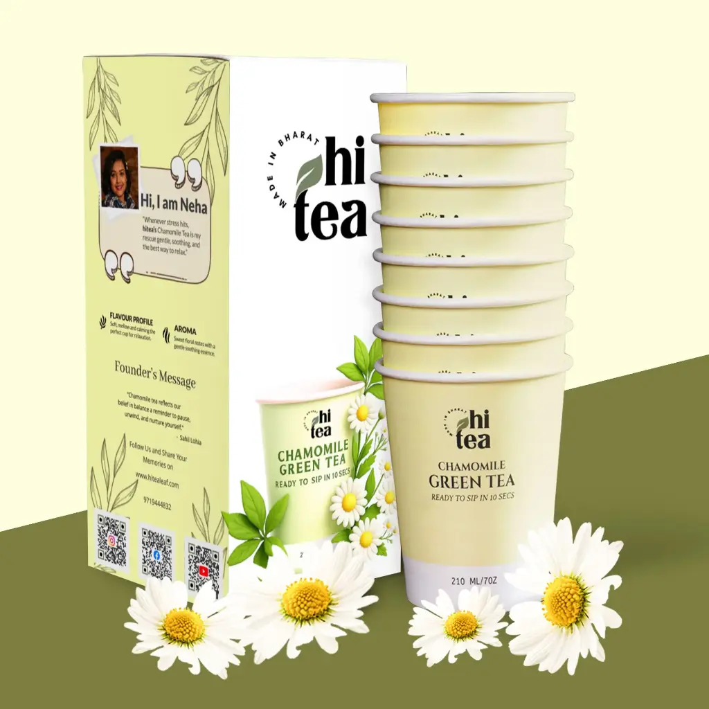 Hi Tea Artisanal Chamomile Green Tea – Calming, Floral & Stress-Relieving | Natural Antioxidants | 8 Instant Cups