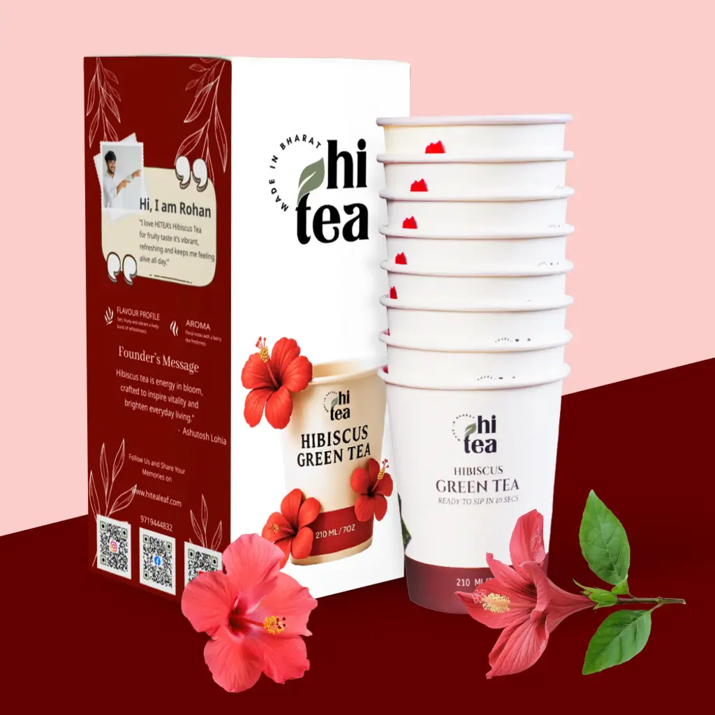 Hi Tea Artisanal Hibiscus Green Tea – Floral, Tangy & Antioxidant-Rich | Beauty & Wellness Blend | 8 Instant Cups