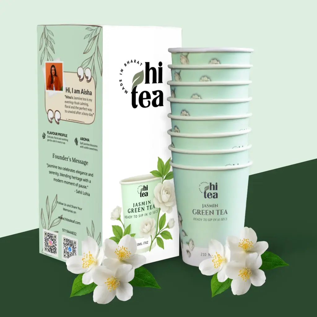 Hi Tea Artisanal Jasmine Green Tea – Delicate, Floral & Aromatic Blend | Mood-Boosting & Soothing | 8 Instant Cups